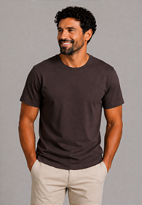 Camiseta Lisa de Algodão com Gola Careca Café