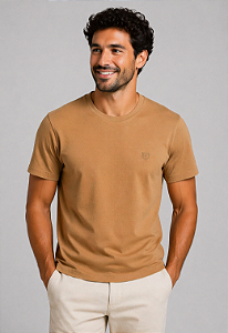 Camiseta Lisa de Algodão com Gola Careca Mostarda
