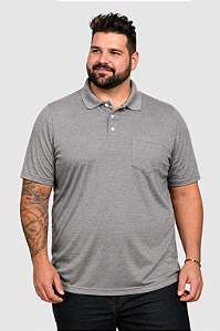 Pólo Tradicional Tony Menswear em Malha com Bolso Tamanho Plus Size Cinza Claro