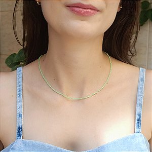 Choker Mia de cristal lapidado verde - Banhado a Ouro 18 k