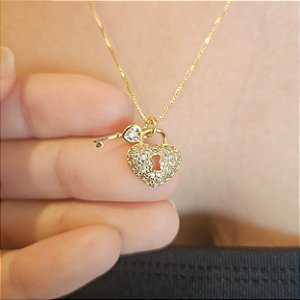Colar Coração com Chave - Banhado a Ouro 18k