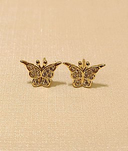 Brinco borboleta cravejada dourada - Banhado a Ouro 18k