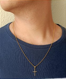 Colar Masculino Cruz - Banhado a Ouro 18k