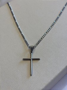 Colar Cruz Masculino em Aço Inox 60cm