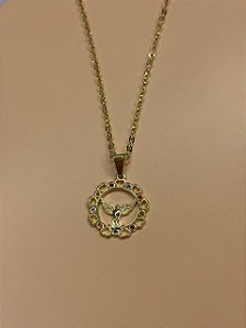 Colar espirito santo com zircônias coloridas - Banhado a Ouro 18k