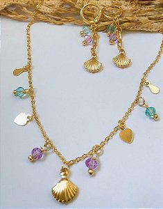 Conjunto Bia - brinco e colar praiano - Banhado a Ouro 18k