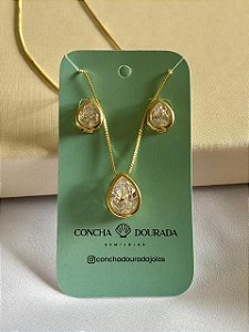 Conjunto Amanda gota em zirconias - Banhado a Ouro 18k