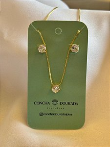 Conjunto Carla ponto de luz com zirconias - Banhado a Ouro 18k