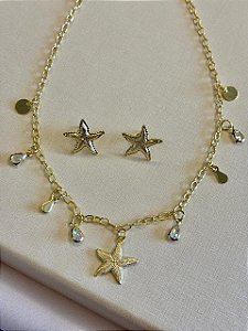 Conjunto Stella Praiano - Brinco e Colar - Banhado a Ouro 18k