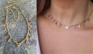 Choker borboleta com zirconias - Banhado a Ouro 18k