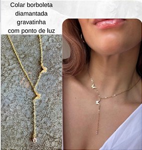 Colar Gravatinha borboletas - Banhado a Ouro 18k