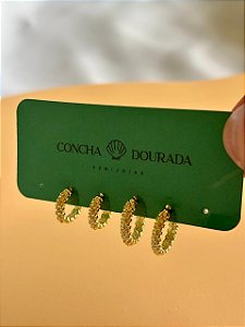 Trio de brincos Maria em argolinhas - Banhado a Ouro 18k