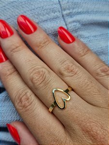 Anel coração vazado - Tamanho único de regulagem - Banhado a Ouro 18k