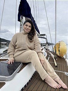 Calça Reta de Lã em Tricot