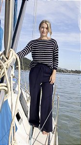 Blusa Crepe Listrada Marina
