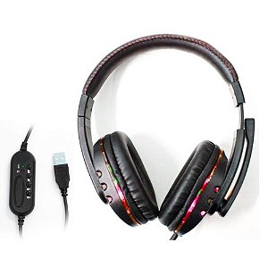 Fone De Ouvido Headset Game Usb Microfone Knup  KP-359 Preto/Vermelho