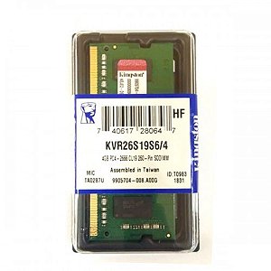 Memória para notebook 4gb DDR4 2666mhz Kingston KVR26S19S6/4