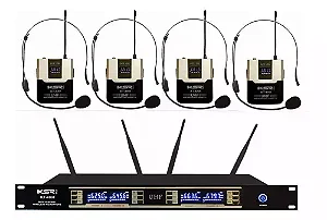 MICROFONE SEM FIO QUADRUPLO KT4H Digital 80 canais HEADSET