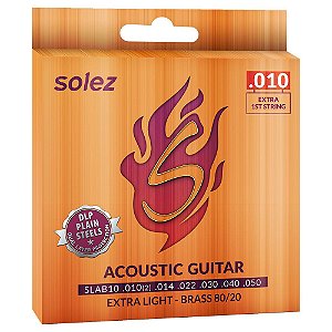 Encordoamento Solez Para Violão Aço Brass 80/20 Solez 0.010” SLAB10