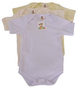 Kit 03 Body Bebê Manga Curta Malha Canelada Neutro