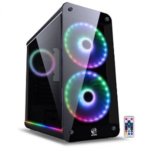 GABINETE MID-TOWER SOLARIS PRETO COM 2 FAN 20CM RGB COM FRONTAL E LATERAIS EM VIDRO TEMPERADO - SOLPTRGB2FV - O