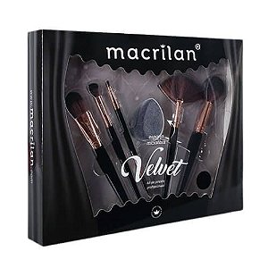 Kit de pincéis com esponja Velvet Preto - Macrilan