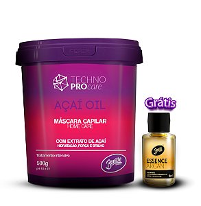 MASCARA HIDRATAÇÃO CAPILAR TECHNO PRO CARE DE AÇAÍ 500g + ÓLEO SERUM ESSENCE ARGAN - 9ML