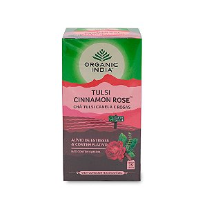 Cha tulsi cinnamon rose canela e rosas Organic India 25 saches