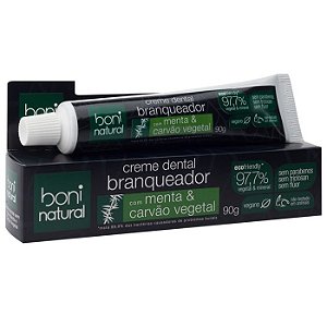 Creme dental branqueador com menta e carvão vegetal Boni Natural 90g