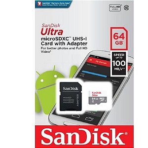Cartão de Memória 64gb Micro Sd Ultra Classe10 Sandisk 100mbs