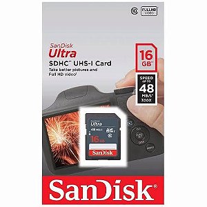 Cartão de Memória 16gb SDHC Ultra Sandisk 48Mb/s Câmera
