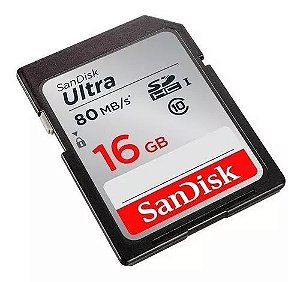 Cartão de Memória 16gb SDHC Ultra Sandisk 80Mb/s Câmera