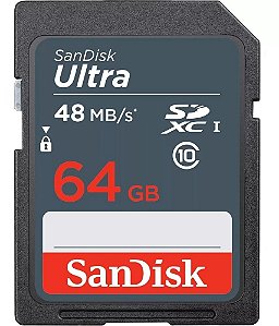 Cartão de Memória 64gb SDXC Ultra Sandisk 48Mb/s Câmera