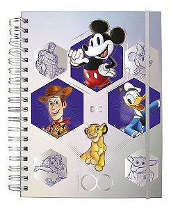 Caderno Colegial Disney 100 Personagens Elastico Espiral Dac