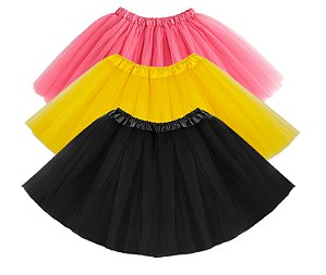 Saia de Tule Infantil Rosa, Amarela e Preta Estilo Tutu 30 cm
