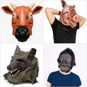 Mascara Realista Macaco, Lobo, Porco e Gado - Fantasia Carnaval, Halloween