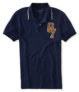 87 Tipped Piqué Logo Polo Masculina Azul Marinho M