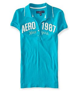 Camisa Polo Feminina Verde Água  -  - Areropostale Graphic T -   Média
