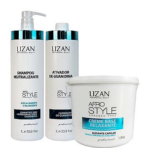 Lizan AfroStyle Kit Shampoo + Ativador Guanidina + Creme Relaxante 3 Itens