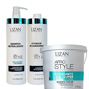 Lizan AfroStyle Kit Shampoo + Ativador Guanidina + Relaxante Super 3 Itens