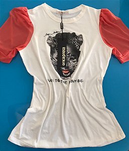 T-SHIRT COM MANGAS DE TULE