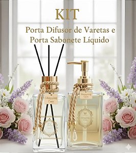 kit Porta Sabonte Líquido + Porta Aromatizador de Vidro 250ml - Linha Luxo