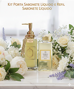 Kit Porta Sabonete Líquido De Vidro + Refil Sabonete Líquido Hidratante -Dourado