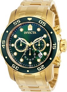 Relógio INVICTA Original Pro Diver 0075 Banhado a Ouro 18k Cronógrafo Mostarador Verde