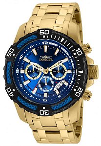 Relógio Invicta 24856 Pro Diver Masculino Banhado a Ouro 18k  Mostrador Azul Cronógrafo