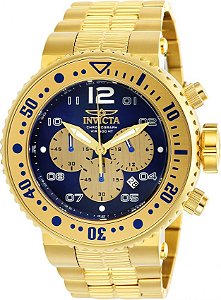 Relógio Invicta  25077 Pro Diver 52mm Banhado a Ouro 18k Cronógrafo Mostrador Azul