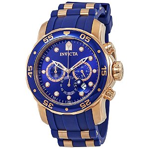 Relógio Invicta 18197 Pro Diver Masculino 48mm Banhado a Ouro Rosê Mostrador Azul Cronógrafo