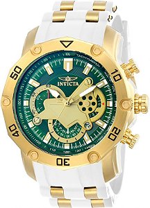 Relógio Invicta 23422 Pro Diver 50mm Banhado a Ouro 18k Mostrador Verde Pulseira Branca