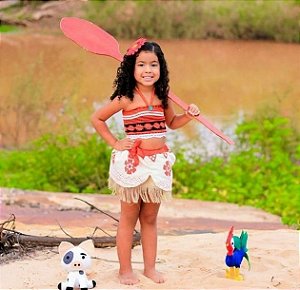 Vestido Fantasia Infantil Moana Luxo E Colar Promoção