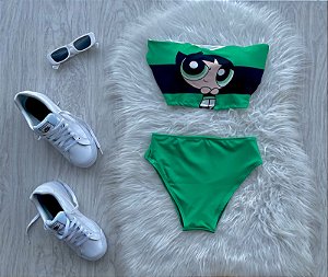 CONJUNTO HOT PANT MENINAS SUPER PODEROSAS VERDE- DOCINHO